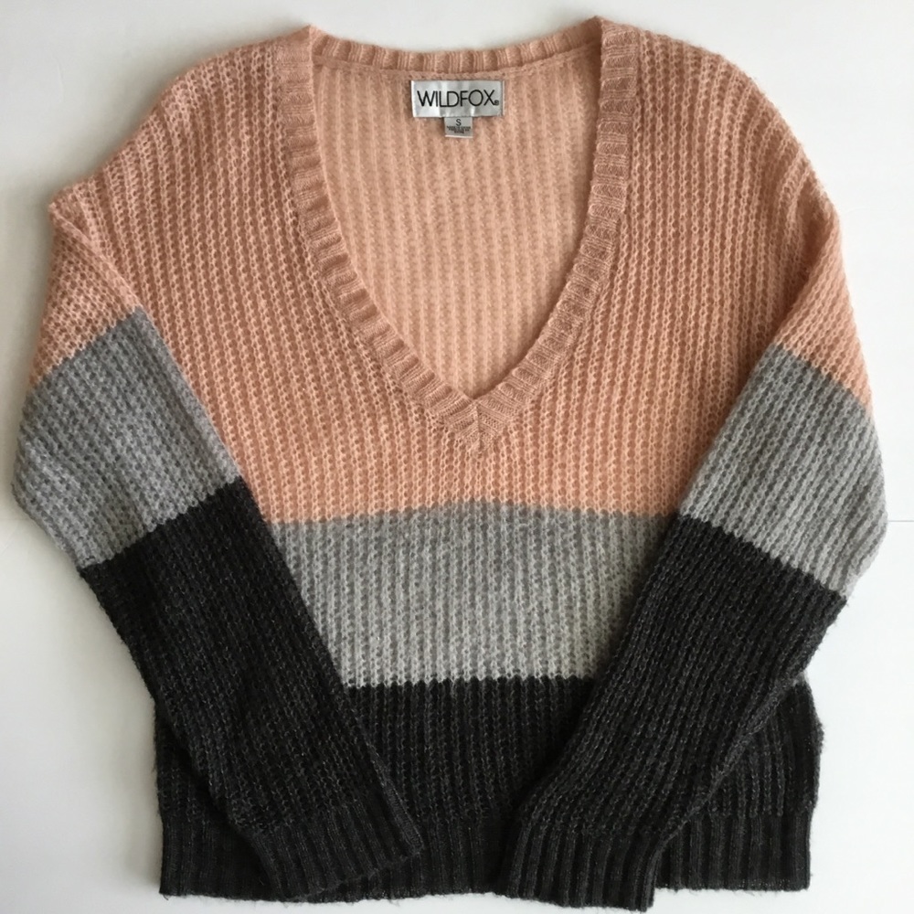 WildFox Women’s Sweater “Felicity” V-Neck Stripes Size S